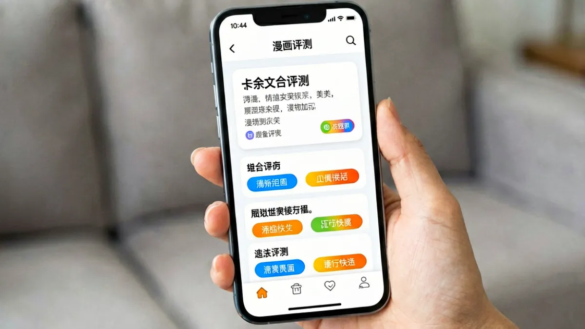 读者在手机上浏览羞羞漫画评测页面，界面清晰显示平台卡片与分级标注信息
